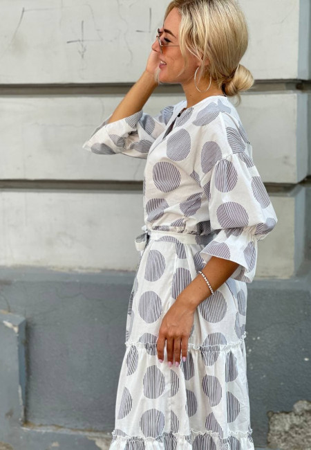 СУКНЯ З ПРИНТОМ ГОРОХ БАВОВНА БІЛИЙ